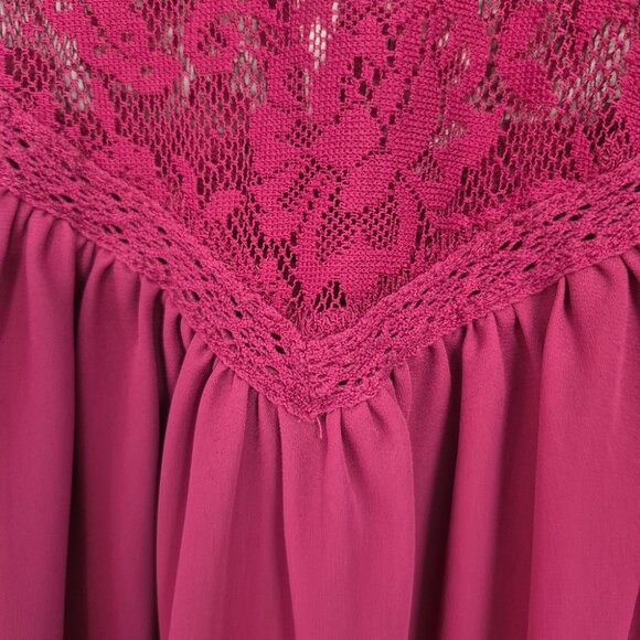 Torrid Womens Burgundy Lace Yoke Blouse Short Flutter Sleeves Button Back Detail - Picture 6 of 9